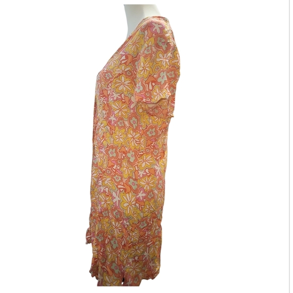 VANS resort floral brunching buttondown mini dress large orange yellow - Picture 10 of 10